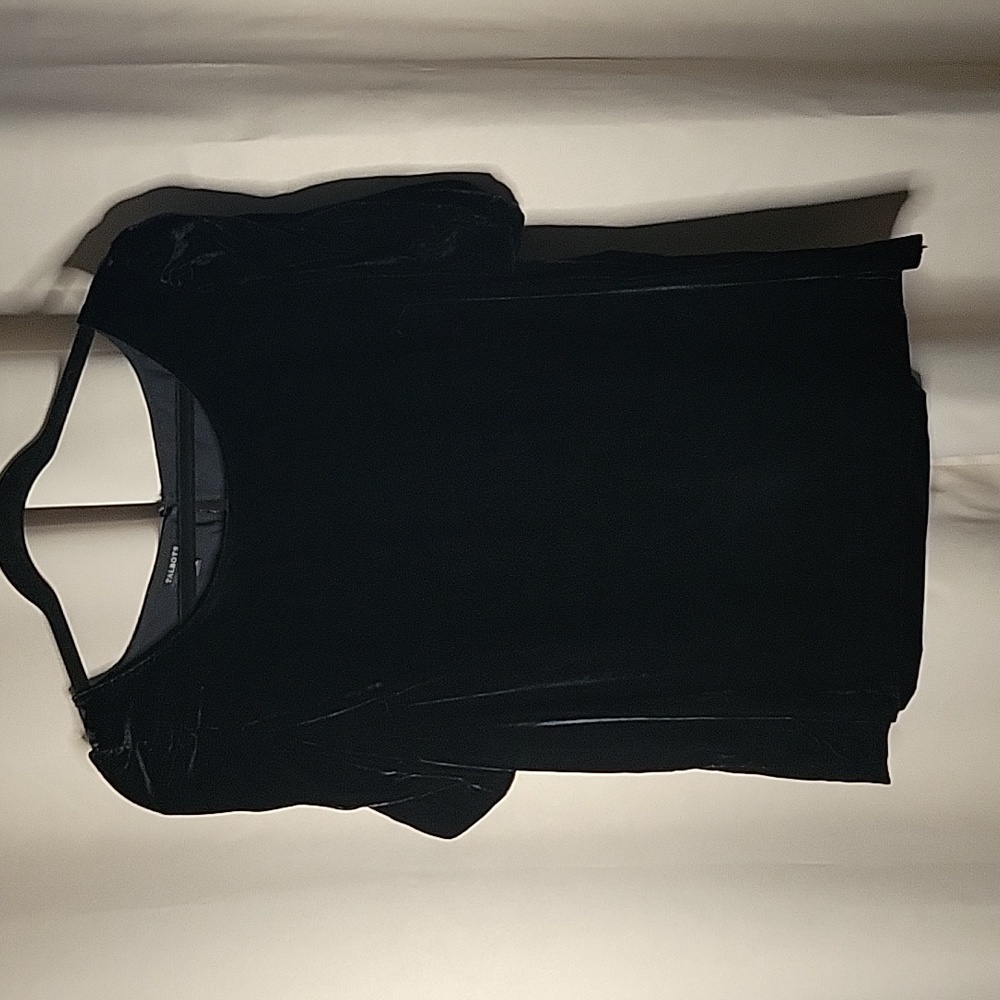 Talbots Velour Top Black Short Sleeve Side Zip